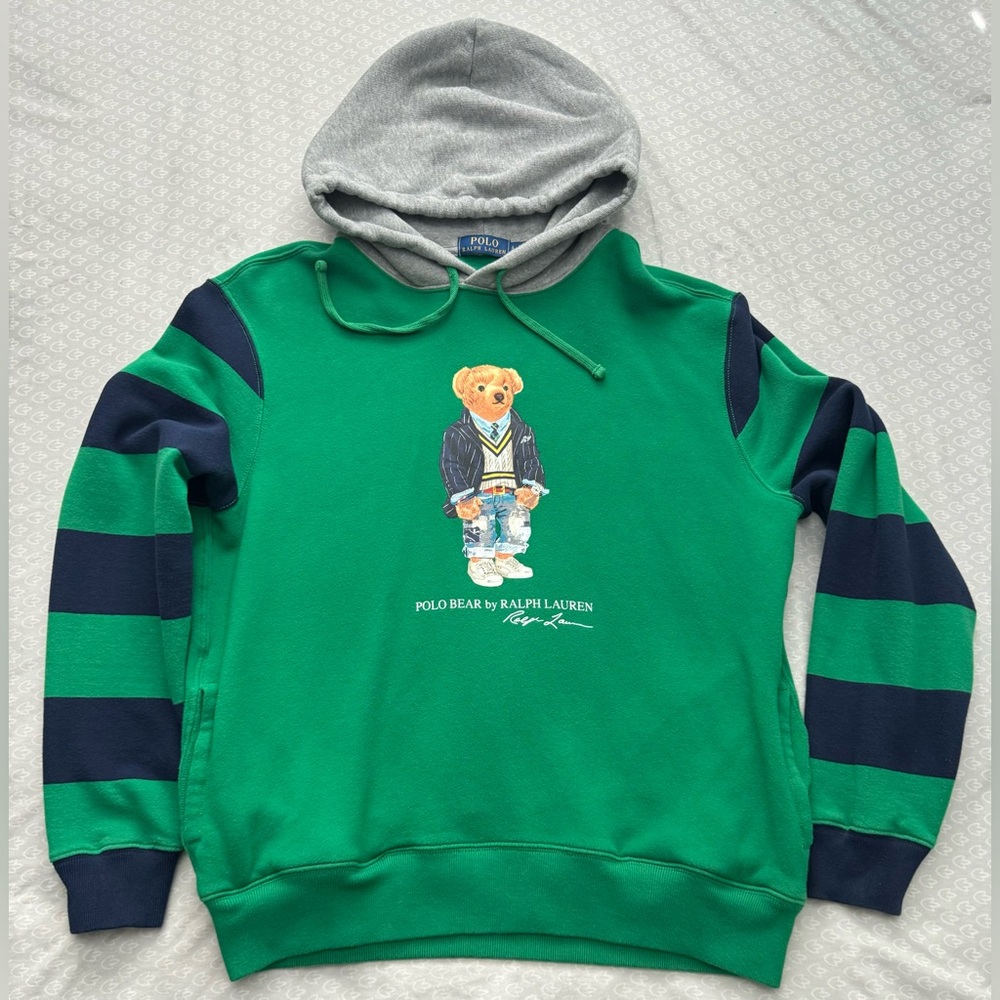 Polo Bear Ralph Lauren Green and blue stripe Hoodie